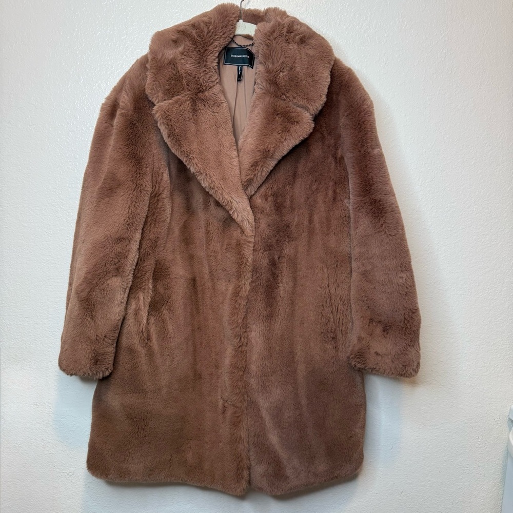 BCBGMaxazria Faux Fur Teddy Bear Notched Collar Size Small